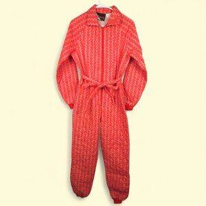 Vtg 80s Wiman USA Red Paisley Quilted Jumpsuit Coveralls One Piece Snow Suit M